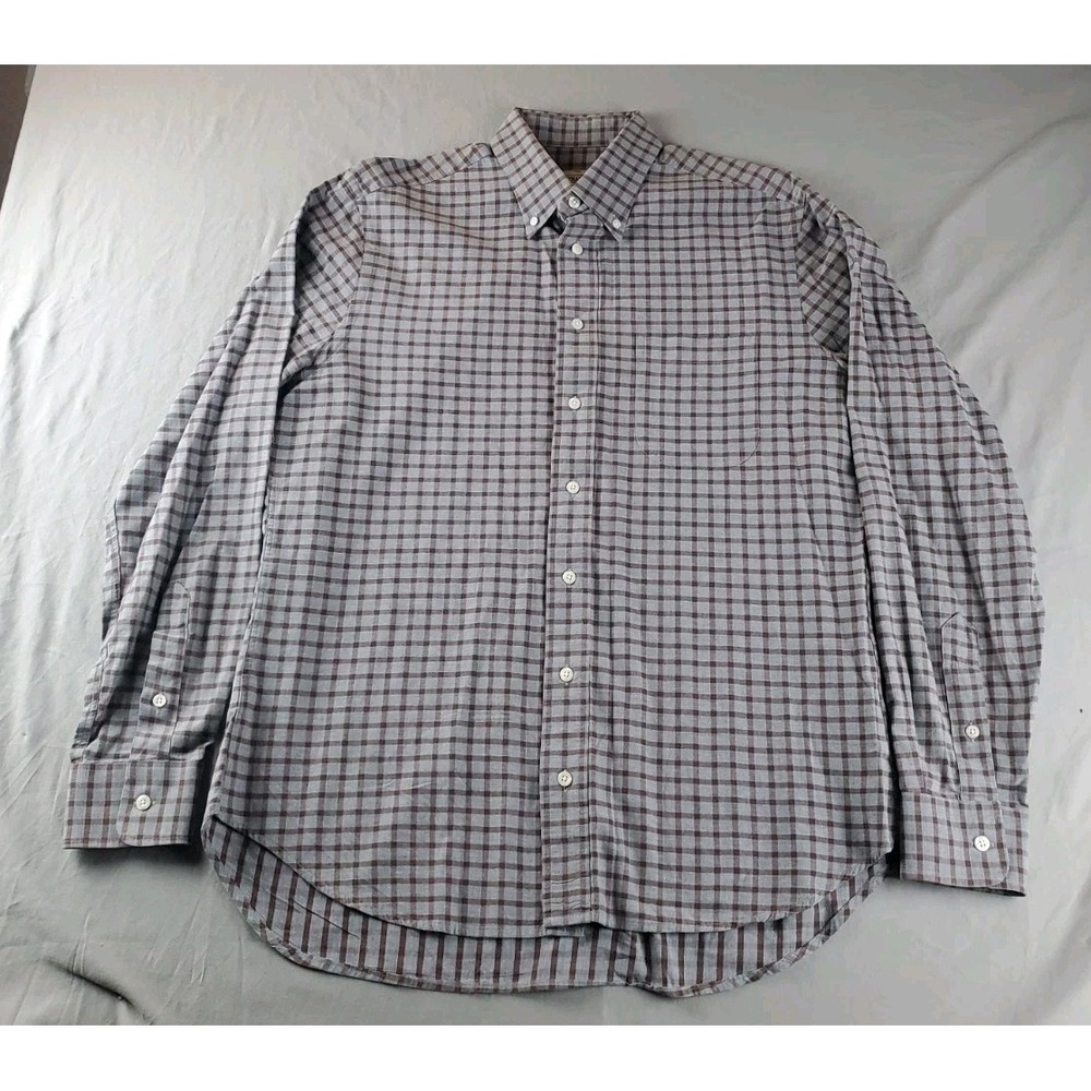 Vintage Gitman Bros Shirt Men Large Brown Gingham Check Button Down Long Sleeve